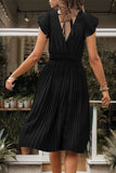 Black V-Neck A Line Pleated Summer Dress
