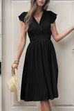 Black V-Neck A Line Pleated Summer Dress