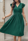Black V-Neck A Line Pleated Summer Dress