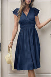 Black V-Neck A Line Pleated Summer Dress