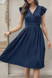 Black V-Neck A Line Pleated Summer Dress
