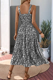 Black Floral A Line Tea Length Summer Dress