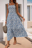 Black Floral A Line Tea Length Summer Dress