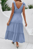 Grey Blue V-Neck A Line Summer Dress with Belt