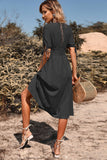 Black V-Neck A Line Summer Dress with Buttons