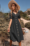Black V-Neck A Line Summer Dress with Buttons