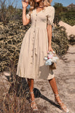Black V-Neck A Line Summer Dress with Buttons