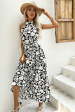 Black Floral A Line Summer Dress with Belt