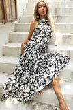 Black Floral A Line Summer Dress with Belt