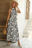 Black Floral A Line Summer Dress with Belt