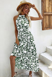 Black Floral A Line Summer Dress with Belt