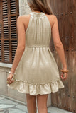 Khaki A Line Ruffled Summer Dress with Belt