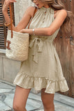 Khaki A Line Ruffled Summer Dress with Belt