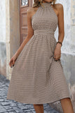 Khaki Halter A Line Midi Summer Dress