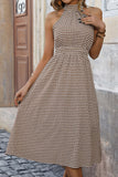 Khaki Halter A Line Midi Summer Dress