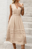 Khaki V-Neck A Line Midi Summer Dress