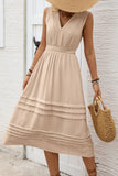 Khaki V-Neck A Line Midi Summer Dress