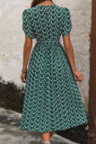 Printed Dark Green A Line Summer Dress with Belt