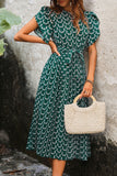 Printed Dark Green A Line Summer Dress with Belt