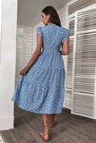 Blue Floral A Line Printed Round Neck Summer Dress