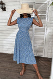 Blue Floral A Line Printed Round Neck Summer Dress