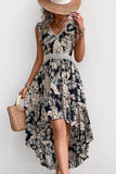 Black Printed A Line Ruffled Summer Dress