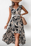 Black Printed A Line Ruffled Summer Dress