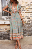 Light Green Printed V Neck A Line Summer Dress