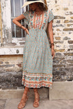Light Green Printed V Neck A Line Summer Dress