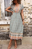Light Green Printed V Neck A Line Summer Dress