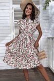 White Pink Floral A Line Pleated Summer Dress
