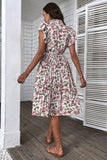 White Pink Floral A Line Pleated Summer Dress