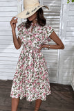 White Pink Floral A Line Pleated Summer Dress