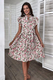 White Pink Floral A Line Pleated Summer Dress