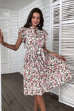 White Pink Floral A Line Pleated Summer Dress