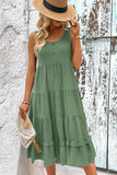 Green A Line Simple Midi Summer Dress