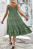 Green A Line Simple Midi Summer Dress