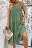 Green A Line Simple Midi Summer Dress