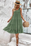 Green A Line Simple Midi Summer Dress