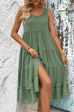 Green A Line Simple Midi Summer Dress