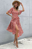 Floral V Neck Red Summer Dress