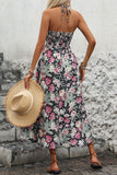 Black Printed Floral Halter A Line Summer Dress