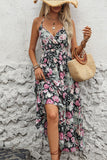 Black Printed Floral Halter A Line Summer Dress
