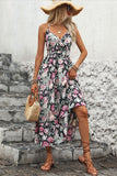 Black Printed Floral Halter A Line Summer Dress