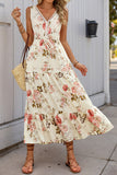 Apricot Printed V Neck A Line Summer Dress