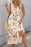 Apricot Printed V Neck A Line Summer Dress