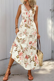 Apricot Printed V Neck A Line Summer Dress