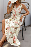 Apricot Printed V Neck A Line Summer Dress