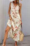 Apricot Printed V Neck A Line Summer Dress