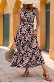 Apricot Printed V Neck A Line Summer Dress